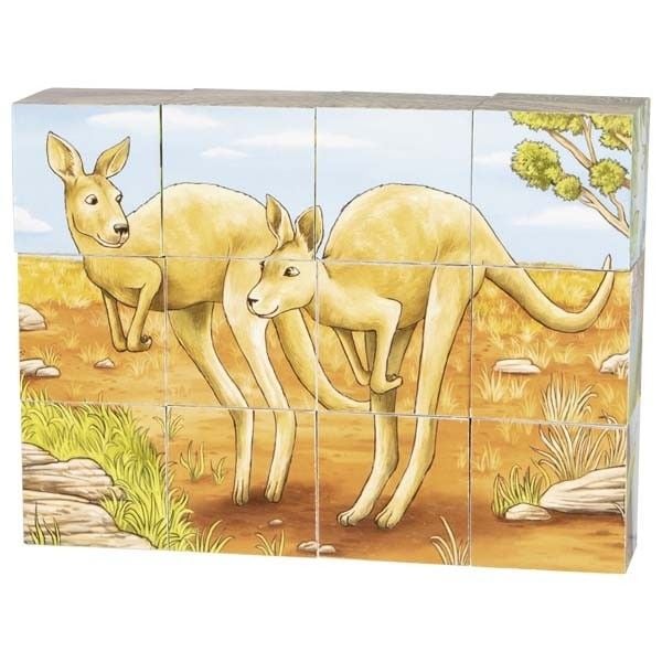 Produktbild: Goki 57418 - W&uuml;rfelpuzzle Australische Tiere, 12-teilig, Holz
