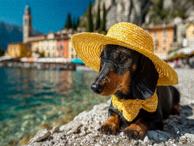 Produktbild: CALVENDO Puzzle Ein Dackel genie&szlig;t den Sommer am Gardasee in Italien | 1000 Teile Lege-Gr&ouml;&szlig;e 64x48cm Foto-Puzzle f&uuml;r gl&uuml;ckliche Stunden