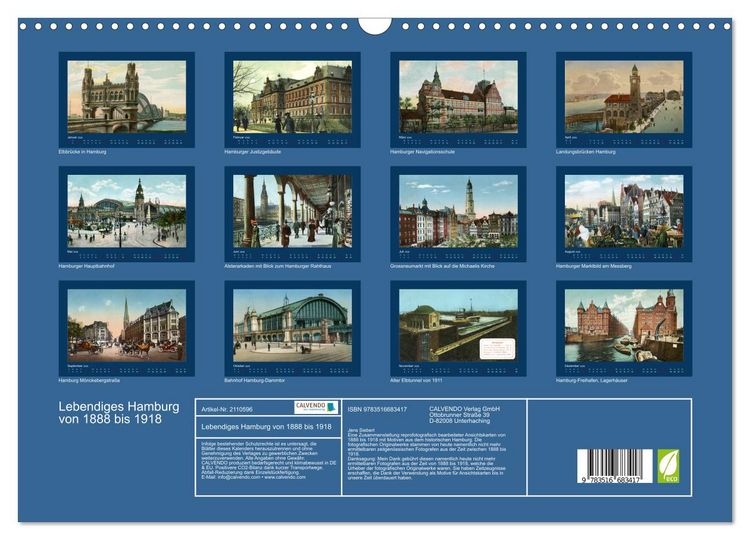 Produktbild: Lebendiges Hamburg von 1888 bis 1918 (Wandkalender 2026 DIN A3 quer), CALVENDO Monatskalender