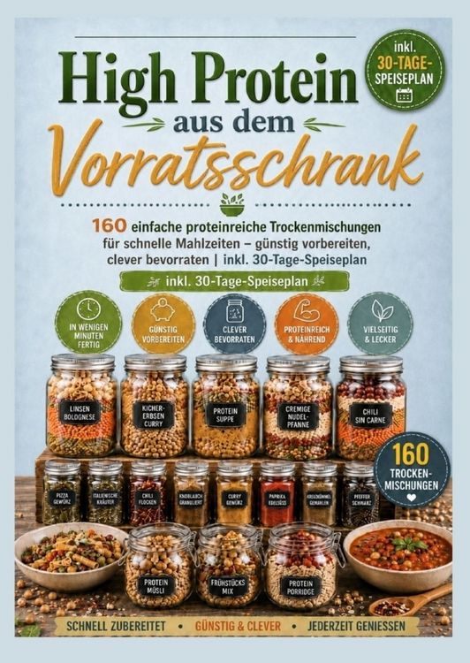 Produktbild: High Protein aus dem Vorratsschrank: 160 einfache proteinreiche Trockenmischungen f&uuml;r schnelle Mahlzeiten - g&uuml;nstig vorbereiten, clever bevorraten