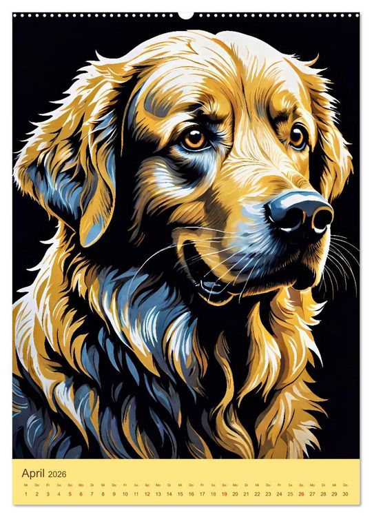 Produktbild: Golden Retriever. Kunstvolle Portr&auml;ts des beliebten Hundes (hochwertiger Premium Wandkalender 2026 DIN A2 hoch), Kunstdruck in Hochglanz