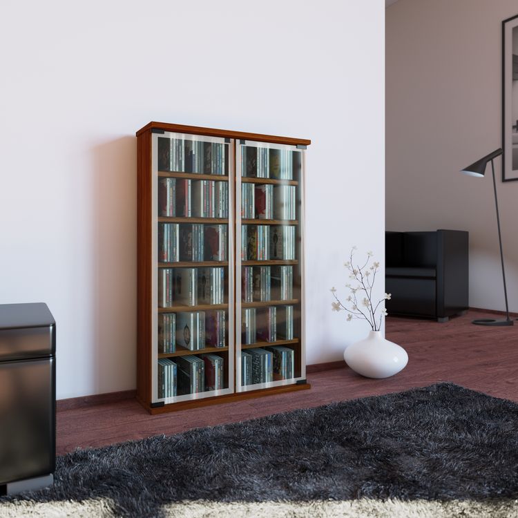 Produktbild: Holz CD DVD Stand Regal Schrank Galerie Glast&uuml;r
