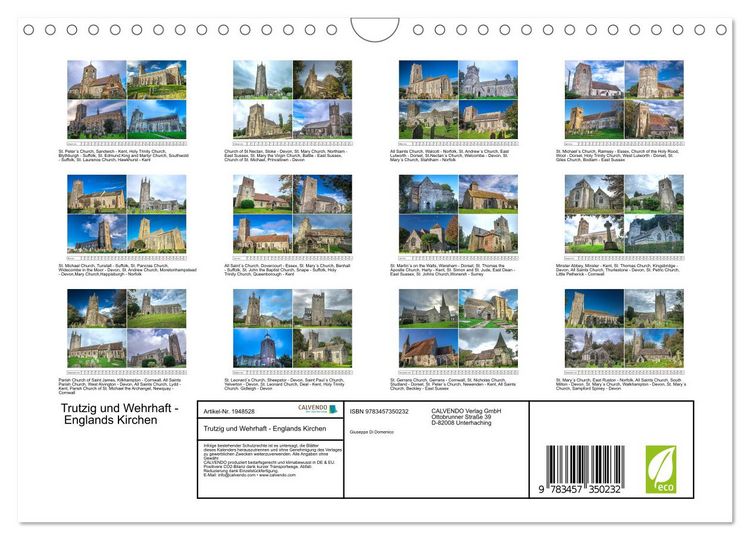 Produktbild: Trutzig und Wehrhaft - Englands Kirchen (Wandkalender 2026 DIN A4 quer), CALVENDO Monatskalender