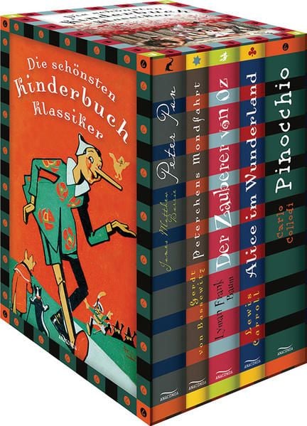 Produktbild: Die sch&ouml;nsten Kinderbuchklassiker: Peter Pan - Peterchens Mondfahrt - Der Zauberer von Oz - Alice im Wunderland - Pinocchio (5 B&auml;nde in Kassette)