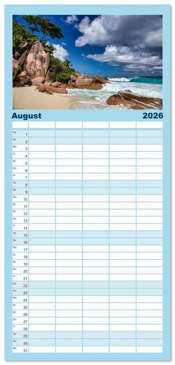 Produktbild: Familienplaner 2026 - Die Seychellen - ganz nah am Paradies mit 5 Spalten (Wandkalender, 21 x 45 cm) CALVENDO