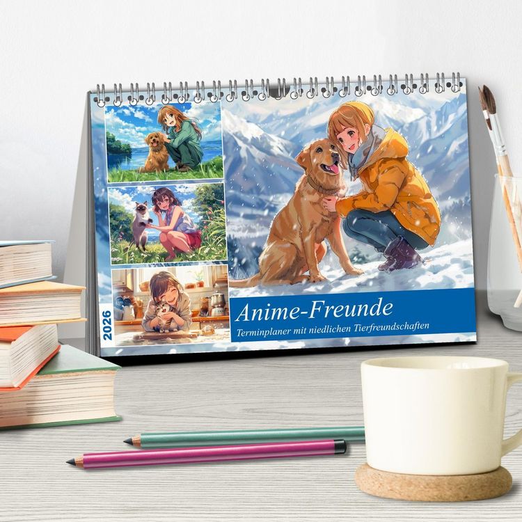 Produktbild: Anime-Freunde - Terminplaner mit niedlichen Tierfreundschaften (Tischkalender 2026 DIN A5 quer), CALVENDO Monatskalender