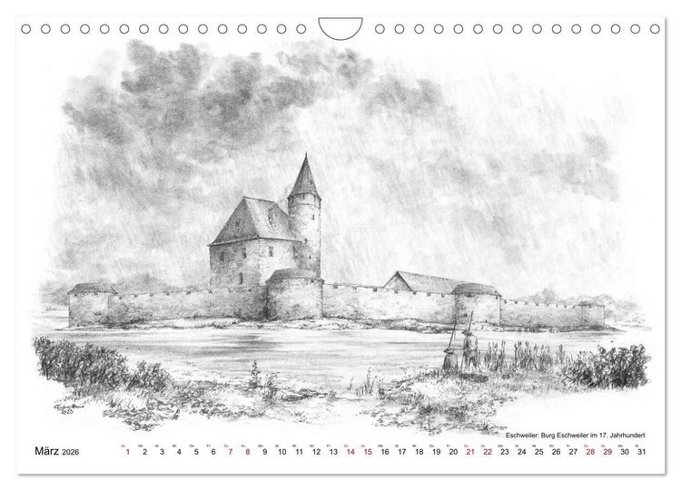 Produktbild: ZeitZeichnen: Burgen und Befestigungen in der Aachener Region (Wandkalender 2026 DIN A4 quer), CALVENDO Monatskalender