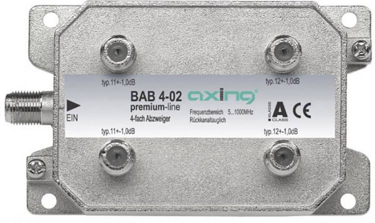 Produktbild: Axing BAB 4-02 Kabel-TV Abzweiger 4-fach 5 - 40 Mhz, 40 - 470 MHz, 470 - 862 MHz, 862 - 1006 MHz