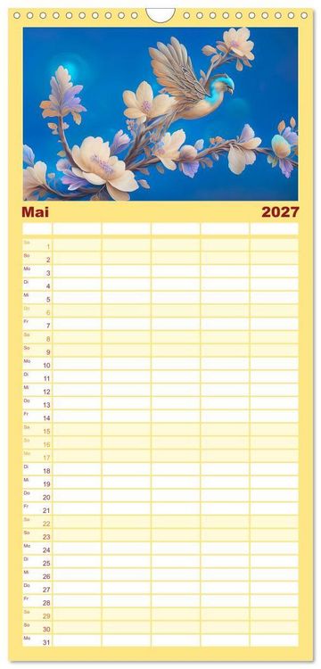 Produktbild: Familienplaner 2027 - Zauberhafte Paradiesv&ouml;gel mit 5 Spalten (Wandkalender, 21 x 45 cm) CALVENDO