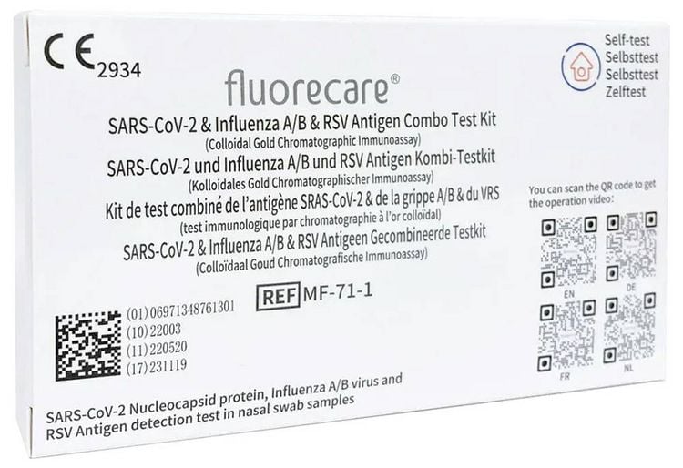 Produktbild: Corona-Laientest, Selbsttest f&uuml;r Zuhause fluorecare&reg; CBTL-00215-1/K SARS-CoV-2, Influenza A/B & RSV Combo-Schnelltest 1 St. SARS-CoV-2