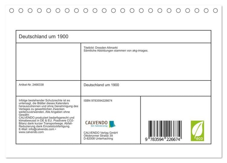 Produktbild: Deutschland um 1900 (Tischkalender 2027 DIN A5 quer), CALVENDO Monatskalender