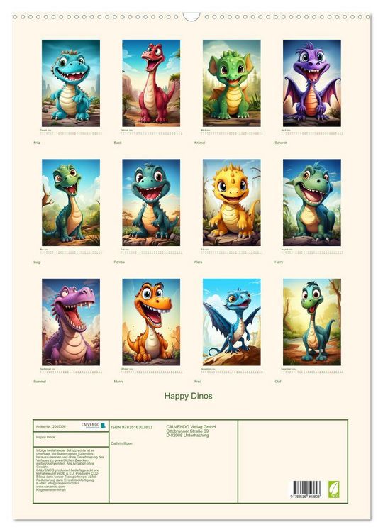 Produktbild: Happy Dinos (Wandkalender 2026 DIN A2 hoch), CALVENDO Monatskalender