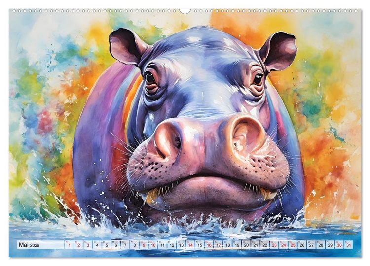 Produktbild: Hippos bekennen Farbe - kunterbunter Nilpferdspa&szlig; (Wandkalender 2026 DIN A2 quer), CALVENDO Monatskalender