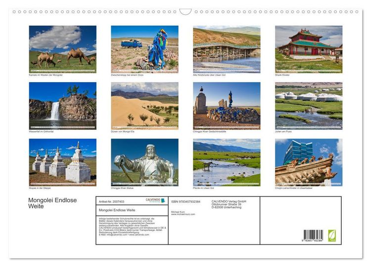 Produktbild: Mongolei Endlose Weite (Wandkalender 2026 DIN A2 quer), CALVENDO Monatskalender