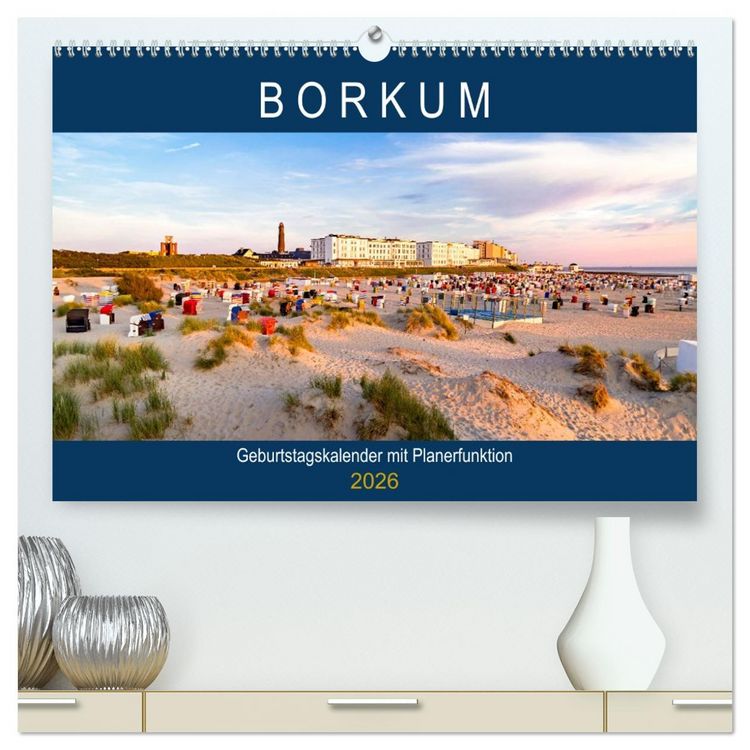 Produktbild: BORKUM Geburtstagskalender mit Planerfunktion (hochwertiger Premium Wandkalender 2026 DIN A2 quer), Kunstdruck in Hochglanz