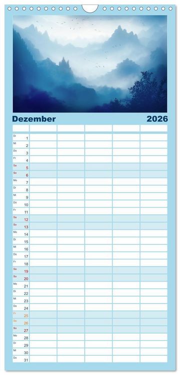 Produktbild: Familienplaner 2026 - Tr&auml;umereien in Blau mit 5 Spalten (Wandkalender, 21 x 45 cm) CALVENDO