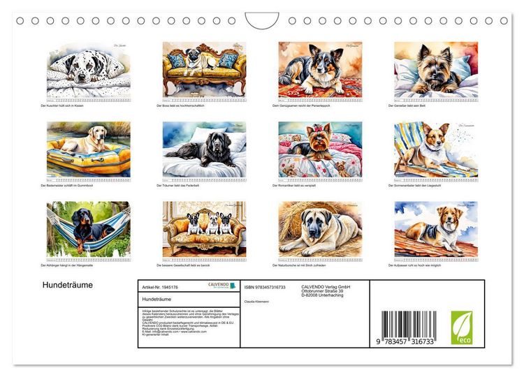 Produktbild: Hundetr&auml;ume (Wandkalender 2026 DIN A4 quer), CALVENDO Monatskalender