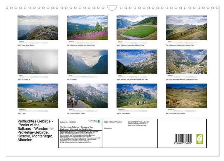 Produktbild: Verfluchtes Gebirge - Peaks of the Balkans - Wandern im Prokletije-Gebirge, Kosovo, Montenegro, Albanien (Wandkalender 2026 DIN A3 quer), CALVENDO Monatskalender