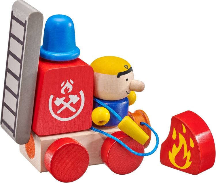 Produktbild: Selecta 62077 - Klettini&reg; Feuerwehr, Klett-Fahrzeug, Holz, 7-teilig
