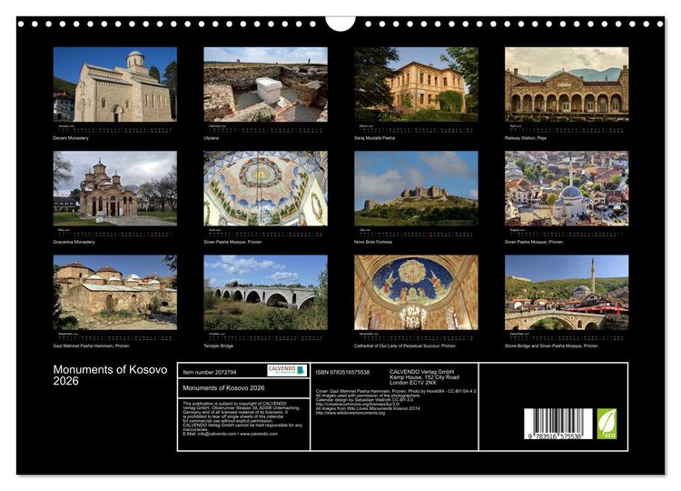 Produktbild: Monuments of Kosovo 2026 (Wall Calendar 2026 DIN A3 landscape), CALVENDO 12 Month Wall Calendar