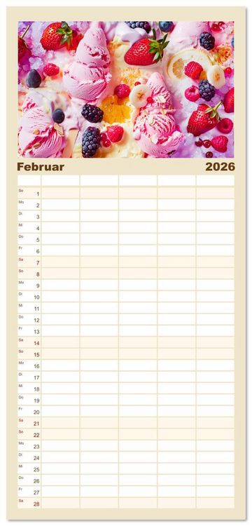 Produktbild: Familienplaner 2026 - Eiscreme-Tr&auml;ume - S&uuml;&szlig;e Verlockung und florale Sch&ouml;nheiten mit 5 Spalten (Wandkalender, 21 x 45 cm) CALVENDO