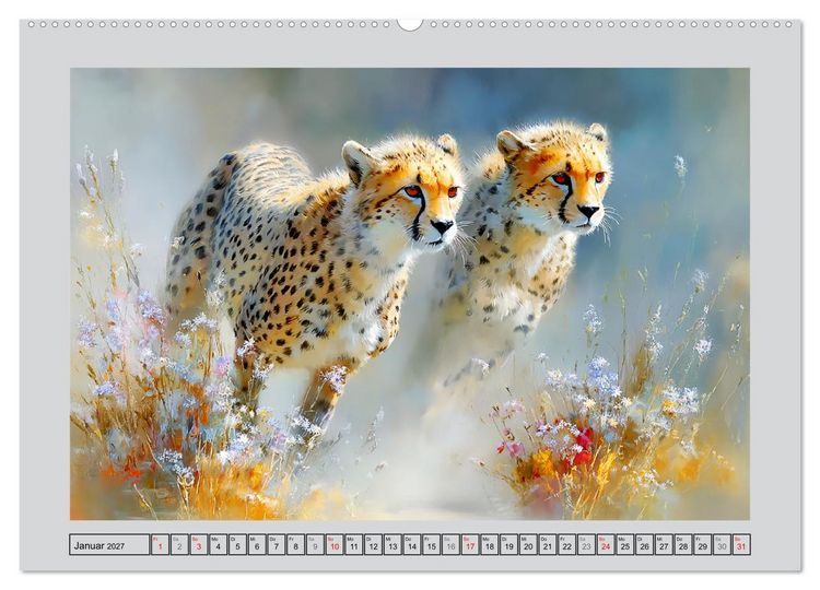 Produktbild: Geparden. Eleganz zwischen Speed und Stille (hochwertiger Premium Wandkalender 2027 DIN A2 quer), Kunstdruck in Hochglanz