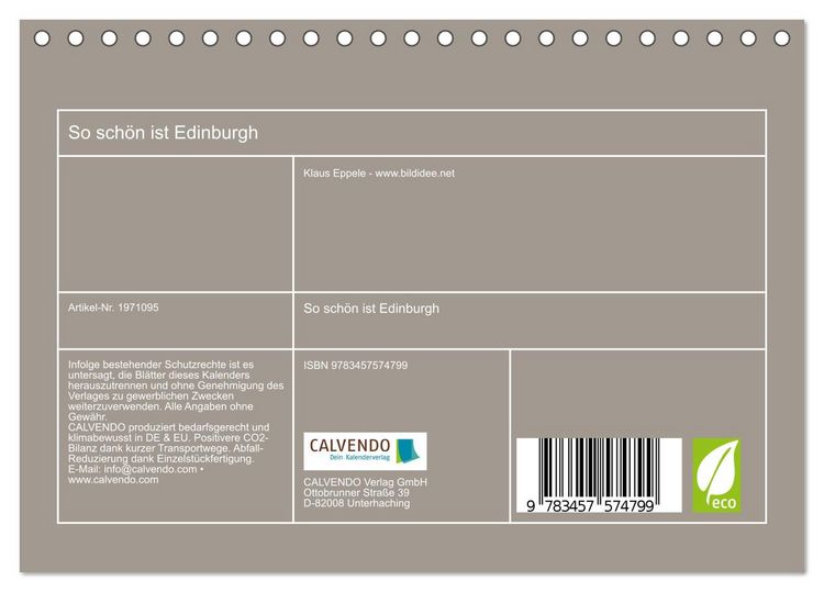 Produktbild: So sch&ouml;n ist Edinburgh (Tischkalender 2026 DIN A5 quer), CALVENDO Monatskalender