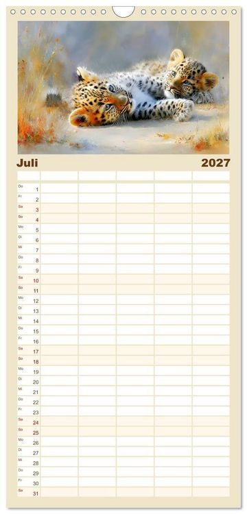 Produktbild: Familienplaner 2027 - Leopardenkinder. Afrikas Katzenbabys im Licht der Natur mit 5 Spalten (Wandkalender, 21 x 45 cm) CALVENDO