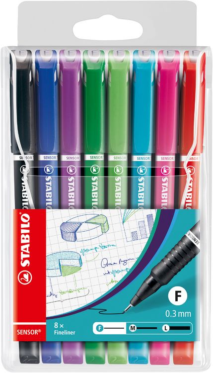 Produktbild: STABILO Fineliner mit gefederter Spitze -   SENSOR F - fein - 8er Pack - mit 8 verschiedenen Farben