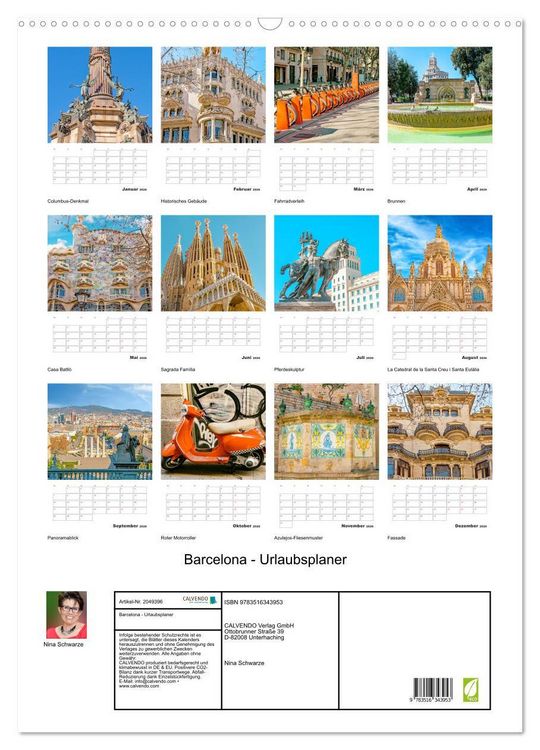 Produktbild: Barcelona - Urlaubsplaner (Wandkalender 2026 DIN A2 hoch), CALVENDO Monatskalender