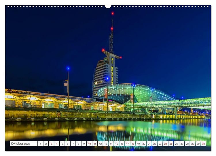 Produktbild: Bremen und Bremerhaven - Nachtaufnahmen (hochwertiger Premium Wandkalender 2026 DIN A2 quer), Kunstdruck in Hochglanz