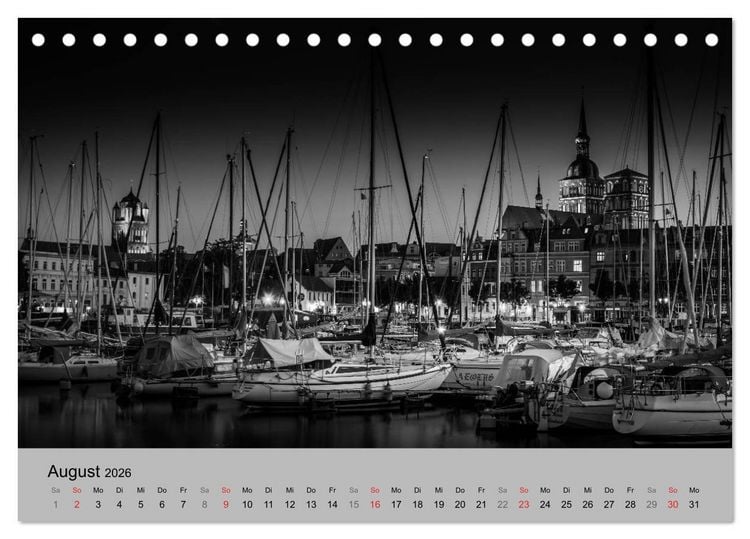 Produktbild: Hansestadt Stralsund bei Nacht (mit GPS-Koordinaten) (Tischkalender 2026 DIN A5 quer), CALVENDO Monatskalender