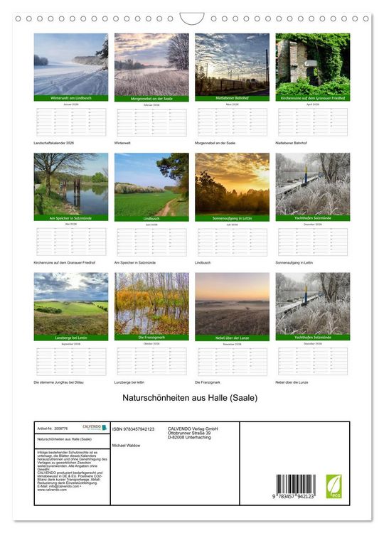 Produktbild: Natursch&ouml;nheiten aus Halle (Saale) (Wandkalender 2026 DIN A3 hoch), CALVENDO Monatskalender