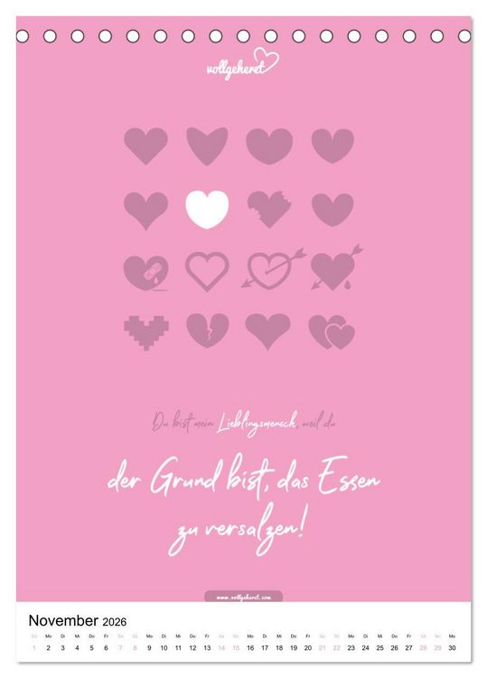 Produktbild: vollgeherzt: Lieblingsmensch-Kalender - Der Wandkalender als Geschenk f&uuml;r ganz besondere Menschen (Tischkalender 2026 DIN A5 hoch), CALVENDO Monatskalender