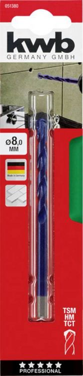 Produktbild: Kwb 051380 Glas- und Fliesenbohrer 1 St&uuml;ck 8mm Gesamtl&auml;nge 120mm Zylinderschaft 1St.