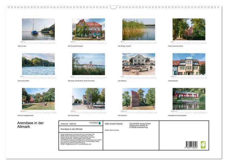 Produktbild: Arendsee in der Altmark (Wandkalender 2026 DIN A2 quer), CALVENDO Monatskalender