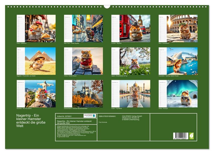 Produktbild: Nagertrip - Ein kleiner Hamster entdeckt die gro&szlig;e Welt (Wandkalender 2026 DIN A2 quer), CALVENDO Monatskalender