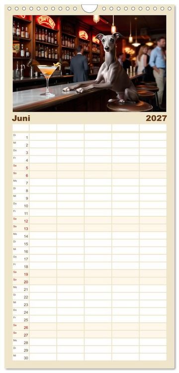 Produktbild: Familienplaner 2027 - Funny Greyhounds - Windhunde mal anders mit 5 Spalten (Wandkalender, 21 x 45 cm) CALVENDO