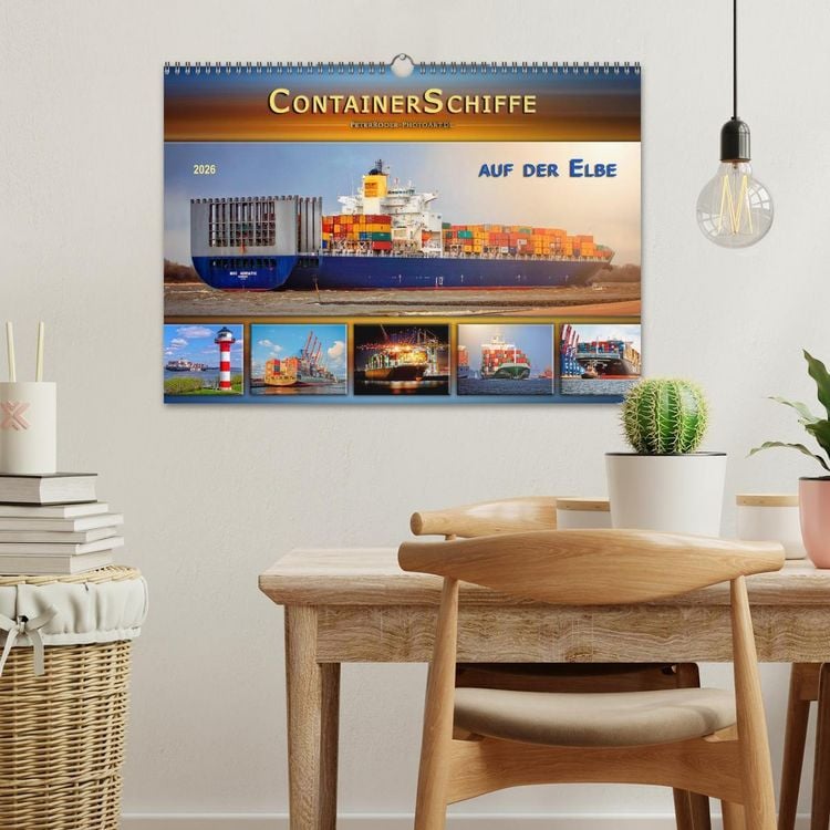 Produktbild: Containerschiffe auf der Elbe (Wandkalender 2026 DIN A3 quer), CALVENDO Monatskalender
