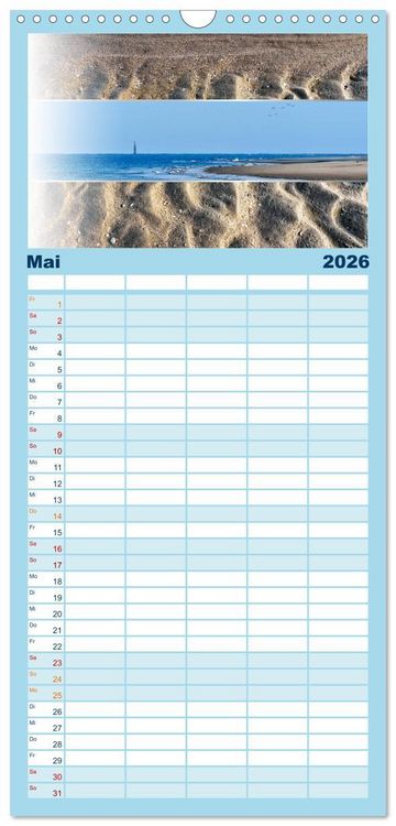Produktbild: Familienplaner 2026 - K&uuml;stenstreifen an der Nordsee mit 5 Spalten (Wandkalender, 21 x 45 cm) CALVENDO