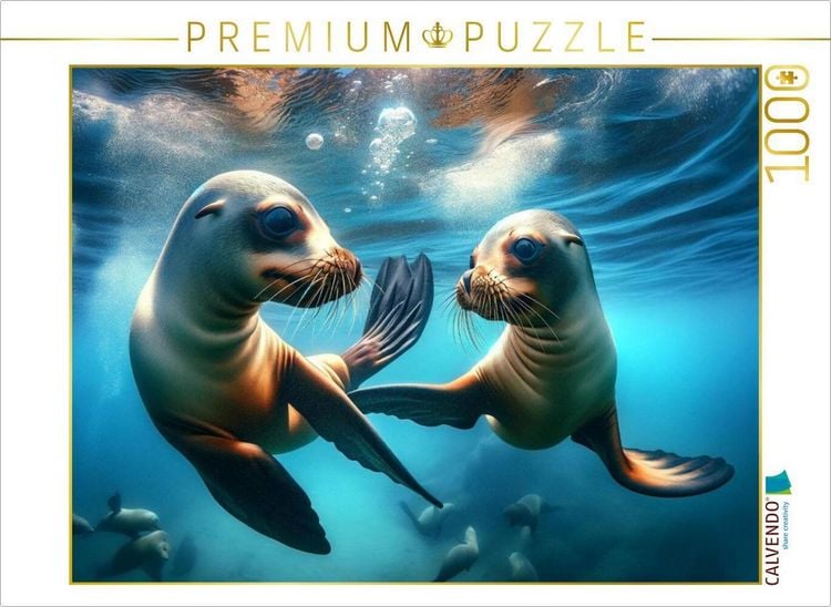 Produktbild: CALVENDO Puzzle Ein Bild das das spielerische Verhalten junger kalifornischer Seel&ouml;wen zeigt | 1000 Teile Lege-Gr&ouml;&szlig;e 64x48cm Foto-Puzzle f&uuml;r gl&uuml;cklich