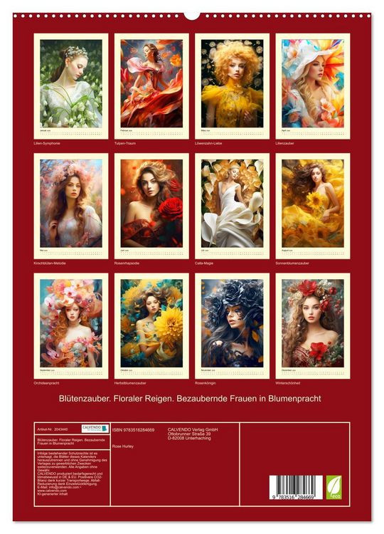Produktbild: Bl&uuml;tenzauber. Floraler Reigen. Bezaubernde Frauen in Blumenpracht (hochwertiger Premium Wandkalender 2026 DIN A2 hoch), Kunstdruck in Hochglanz