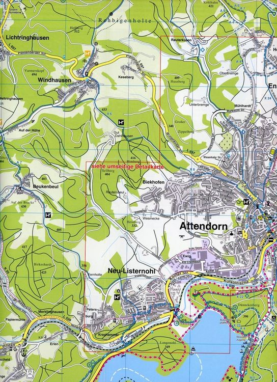 Produktbild: Attendorn mit Biggesee, KVplan, Wanderkarte/Radkarte/Stadtplan, 1:20.000 / 1:10.000 / 1:5.000