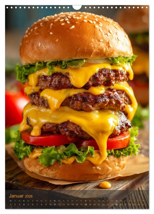 Produktbild: Burger Kalender - Foodporn f&uuml;r echte Burgerfans (Wandkalender 2026 DIN A3 hoch), CALVENDO Monatskalender