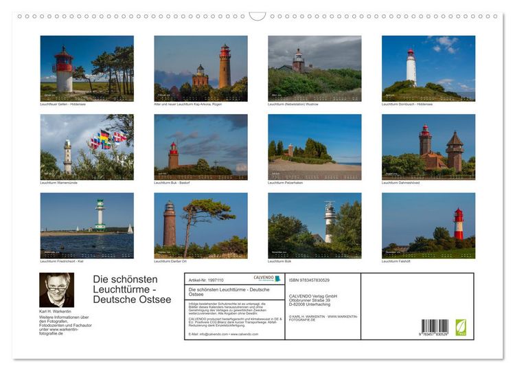 Produktbild: Die sch&ouml;nsten Leuchtt&uuml;rme - Deutsche Ostsee (Wandkalender 2026 DIN A2 quer), CALVENDO Monatskalender