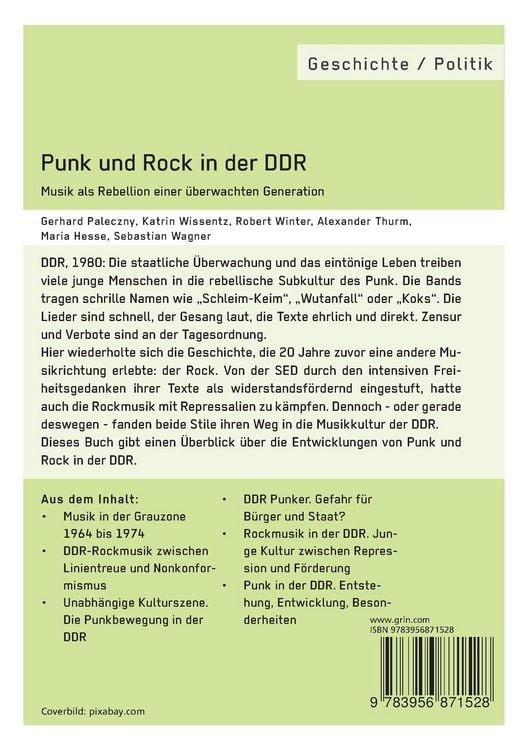 Produktbild: Punk und Rock in der DDR. Musik als Rebellion einer &uuml;berwachten Generation