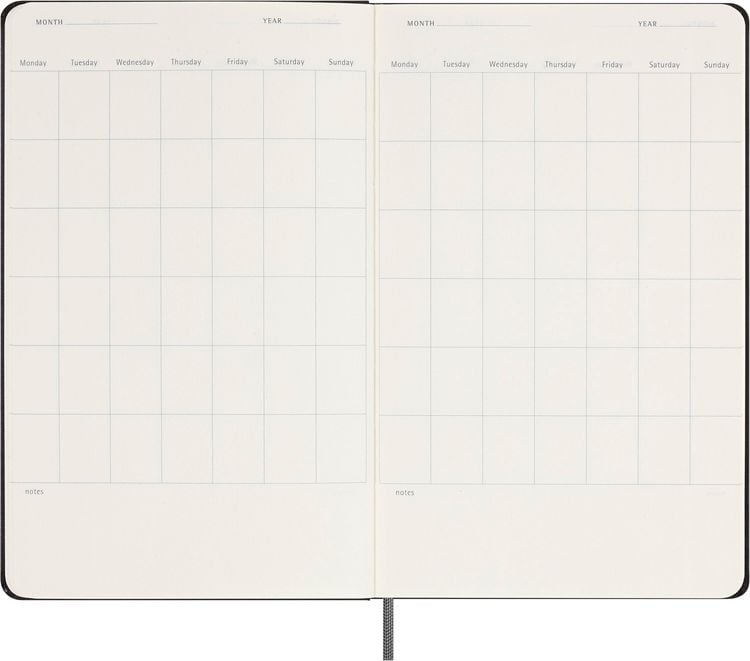 Produktbild: Moleskine undatierter Wochen Notizkalender, L/A5, 1 Wo = 1 Seite, Rechts linierte Seite, Fester Einband mit Textpr&auml;gung gold, Schwarz