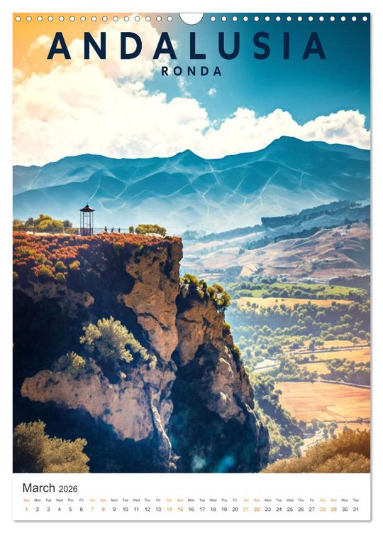 Produktbild: Andalusia - Old School Poster Style (Wall Calendar 2026 DIN A3 portrait), CALVENDO 12 Month Wall Calendar