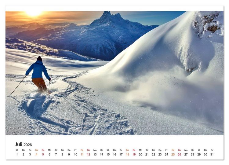 Produktbild: Skifahren - endlich Schnee (Wandkalender 2026 DIN A4 quer), CALVENDO Monatskalender