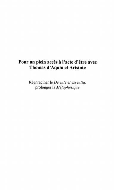 Produktbild: Pour un plein acces a l'acte d'etre avec thomas d'aquin.